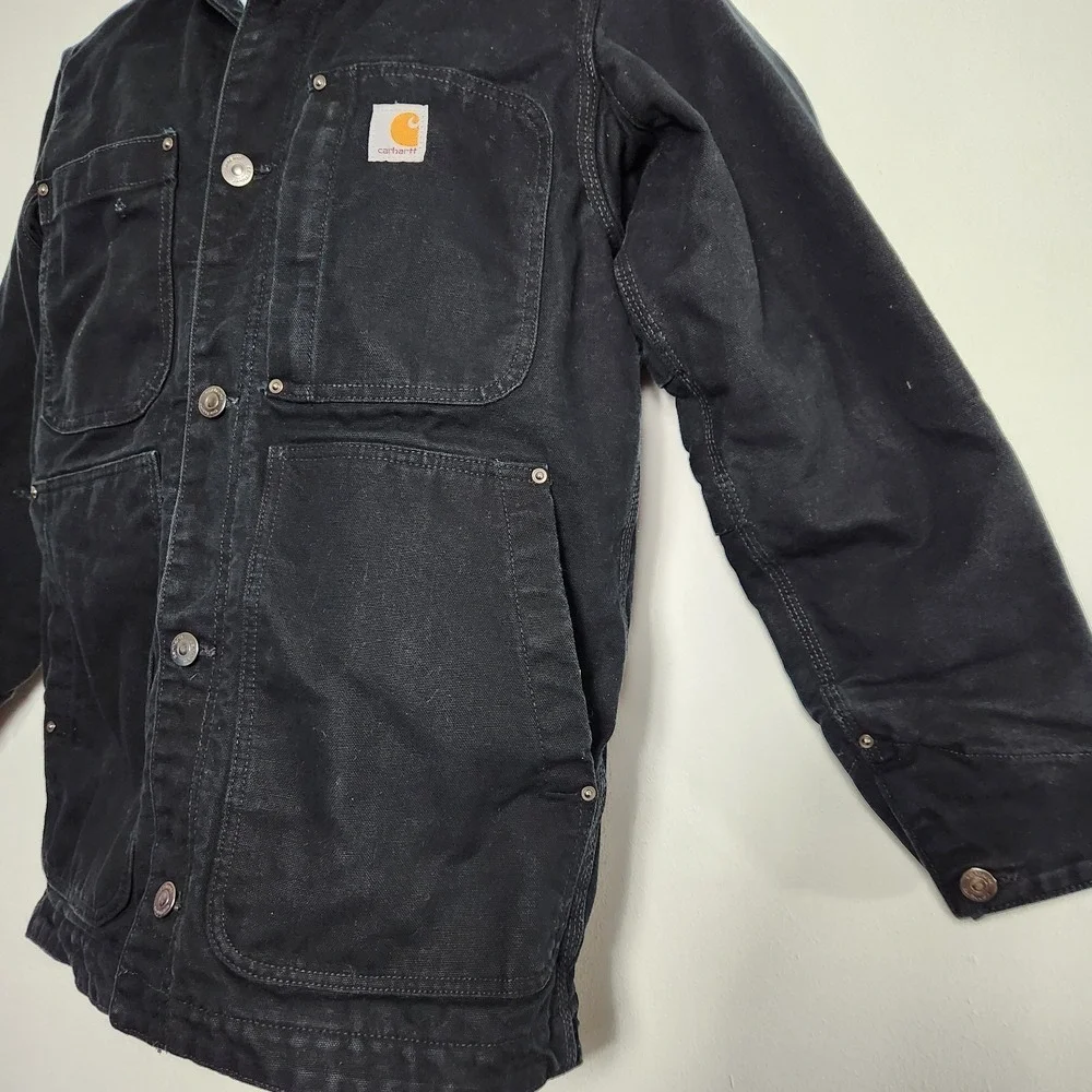 Carhartt Full Swing Jacket Mens Size Small Black Duck Canvas Sherpa‎ Collar Work